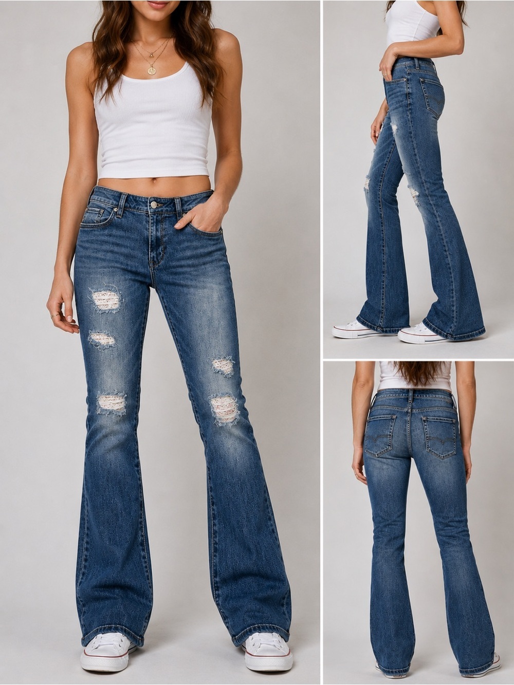 Soho Distressed High-Rise Boot cut Jeans - Blue